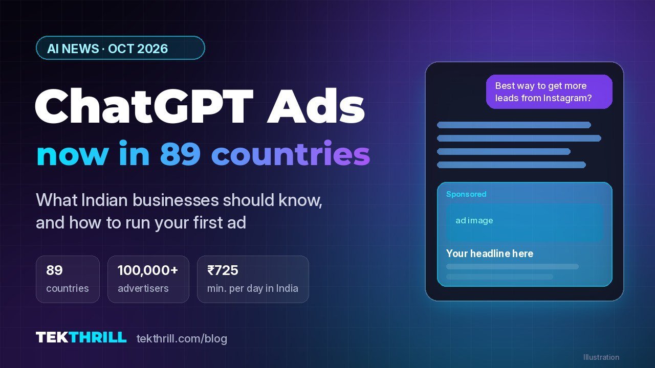 Illustration: ChatGPT Ads now in 89 countries, with a sponsored ad card below a chat answer